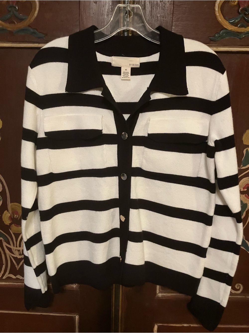 Striped Collared oversized XS Gold Button-Front Cardigan Sweater NWT